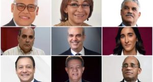 Los candidatos Carlos Peña, María Teresa Cabrera, Miguel Vargas Maldonado, Roque Espaillat, Luis Abinader, Virginia Antares, Abel Martínez, Leonel Fernández y Fulgencio Severino. Inter News Service