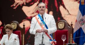 El presidente Luis Abinader durante el discurso de toma de posesión. Inter News Service