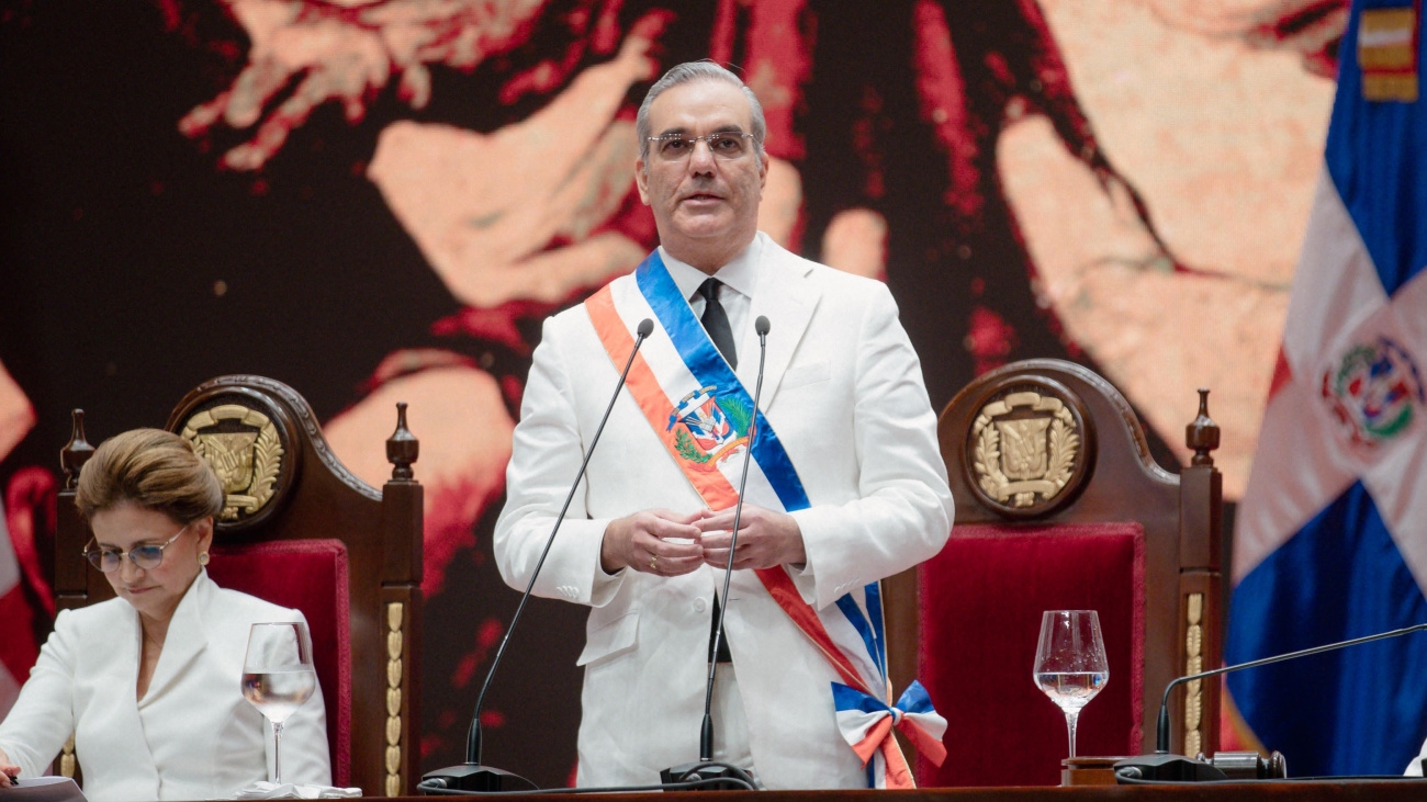 El presidente Luis Abinader durante el discurso de toma de posesión. Inter News Service