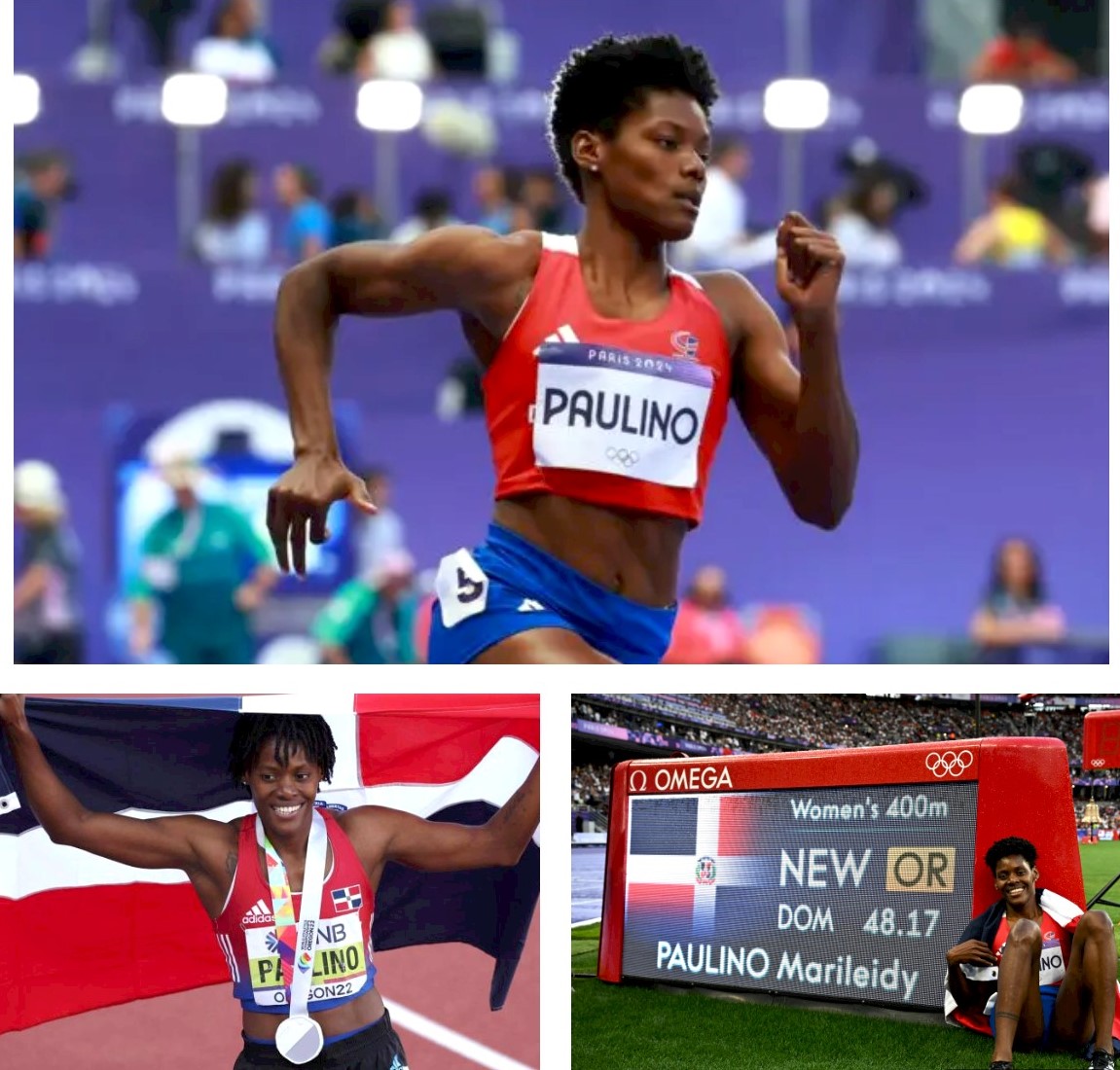 Imágenes de Marileidy Paulino, que ganó medalla de oro en los 400 metros planos. Inter News Service