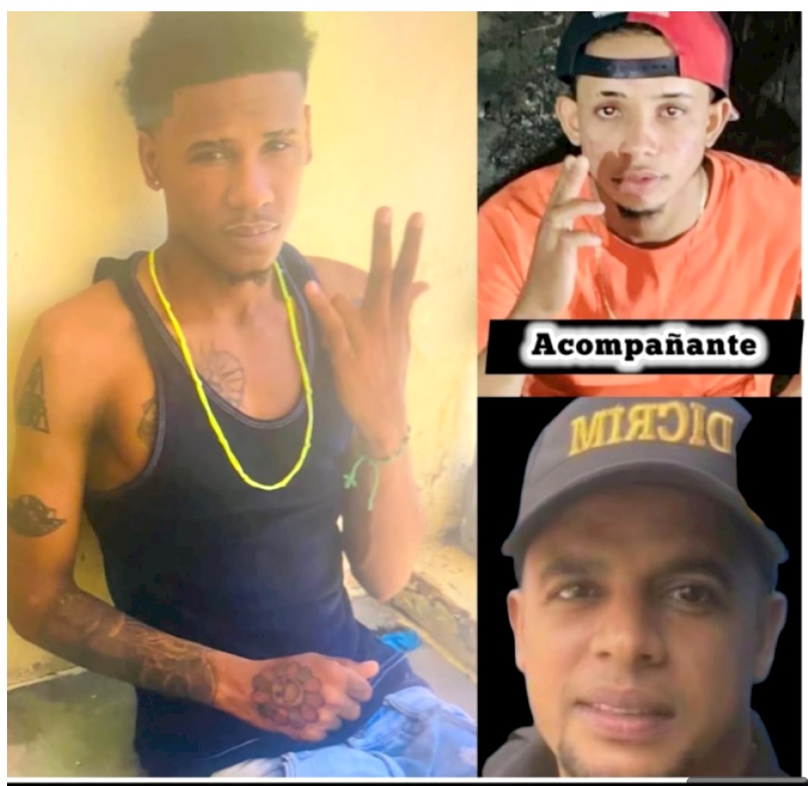 Imágenes de los sujetos buscados por la muerte del agente policial (abajo, foo inferior). Inter News Service