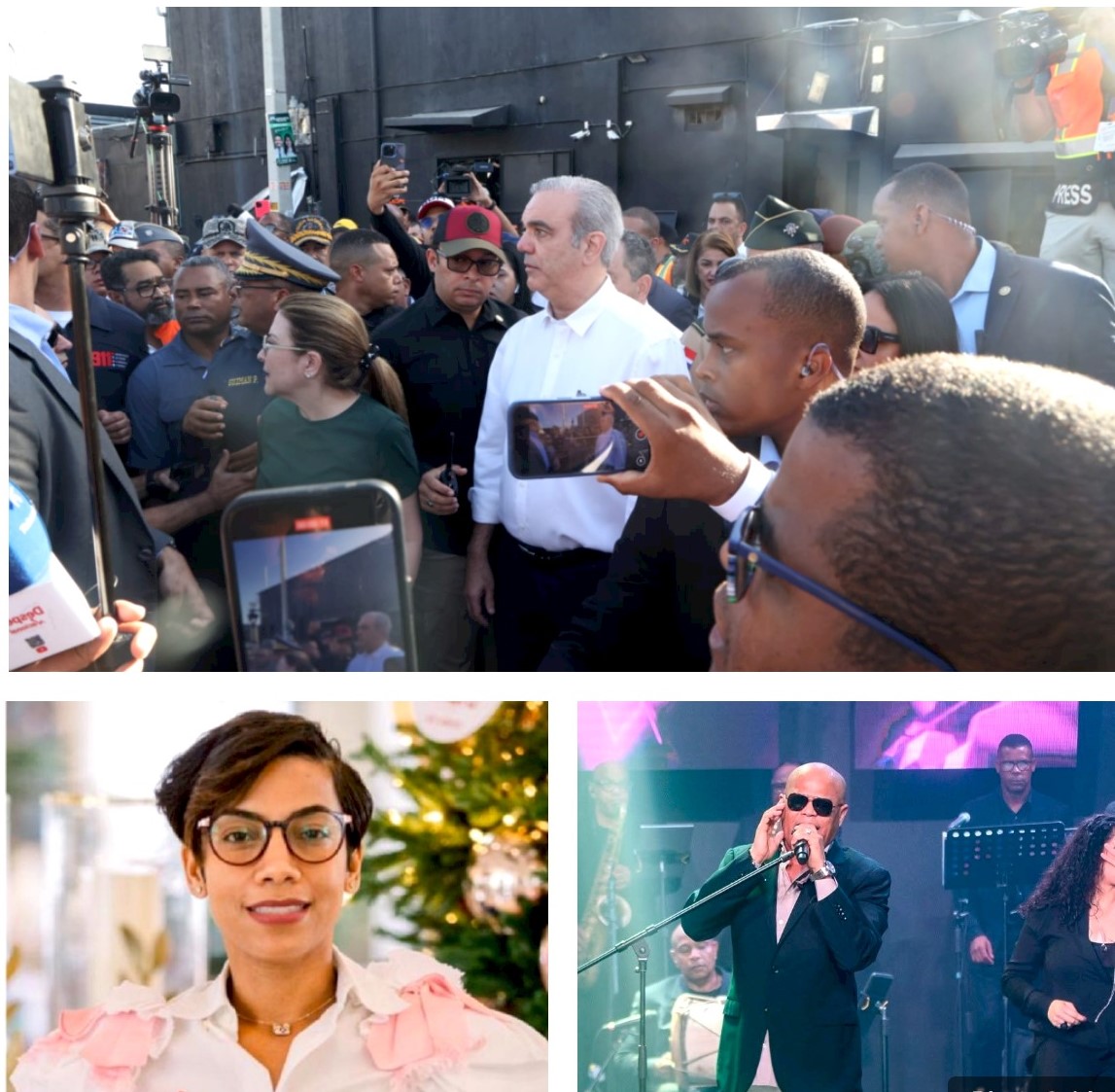 El Luis Abinader en el lugar del derrumbe. En las siguientes gráficas, la fallecida gobernadora Nelsy Milagros Cruz Martínez y el rescatado cantante Rubby Pérez. Inter News Service