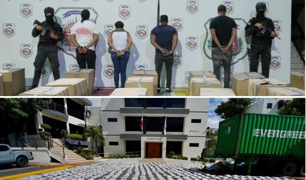 Imágenes de las personas detenidas y la droga confiscada. (Fuente DNCD). Inter News Service
