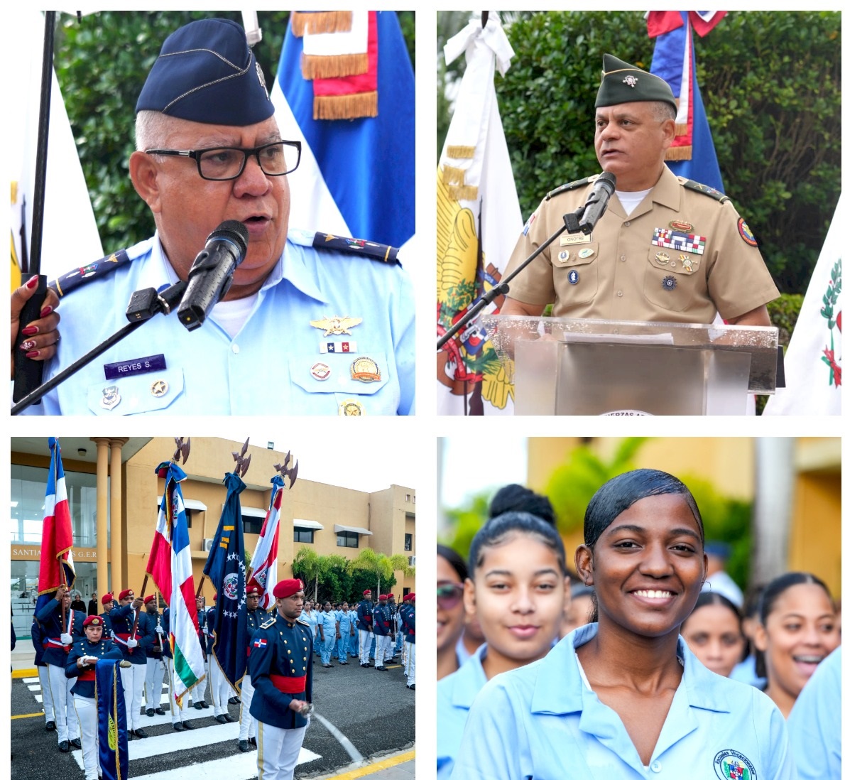 El coronel José Ramón Reyes Suárez y el ministro de Defensa, Carlos Antonio Fernández Onofre, durante la apertura del año escolar en las Escuelas Vocacionales castrenses. (Fuente oficial). Inter News Service