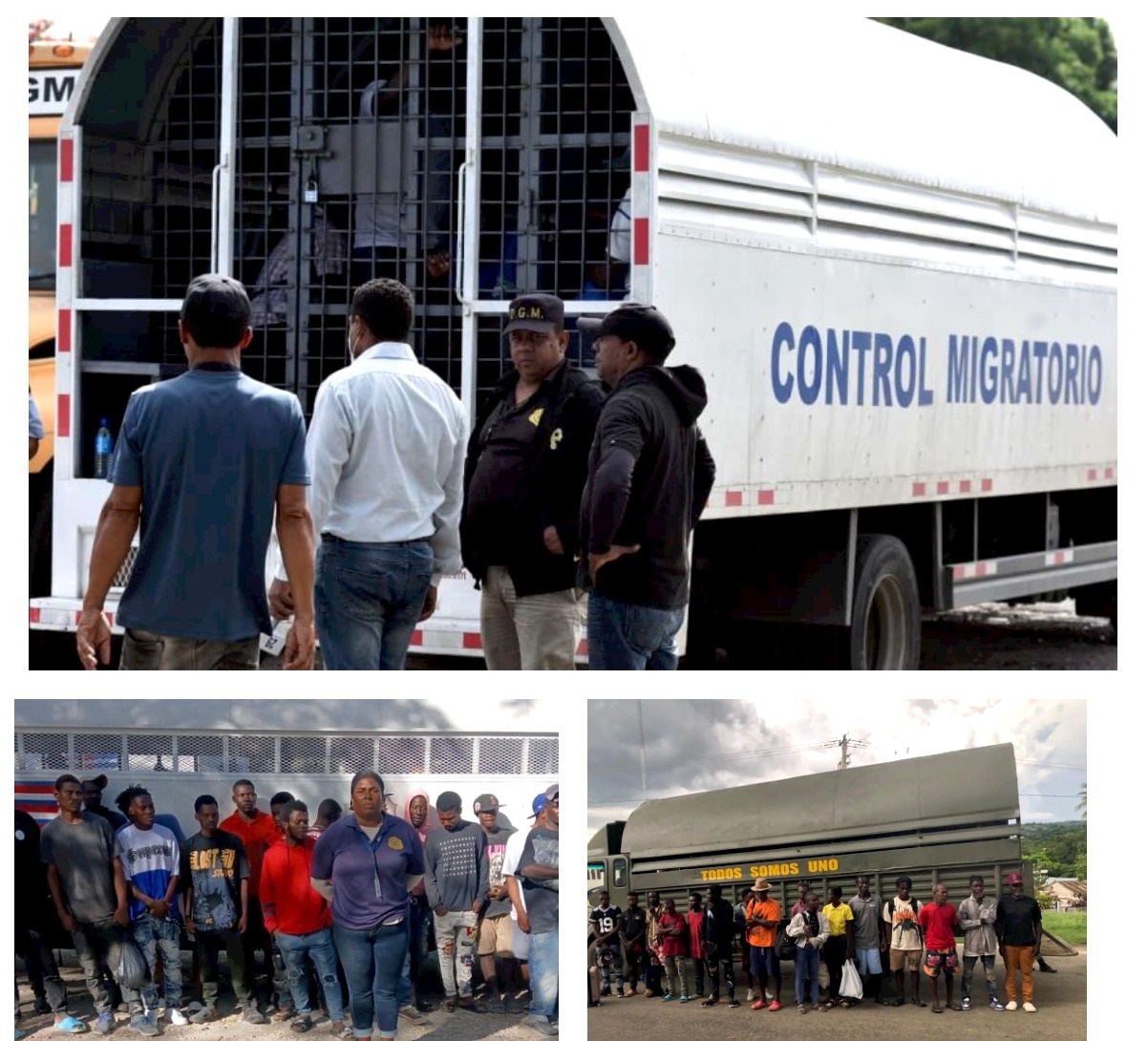 Foto de archivo de agentes de Migración deteniendo haitianos en condición migratoria irregular. Las gráficas siguientes muestran grupos de extranjeros apresados por soldados del Ejército. Inter News Service