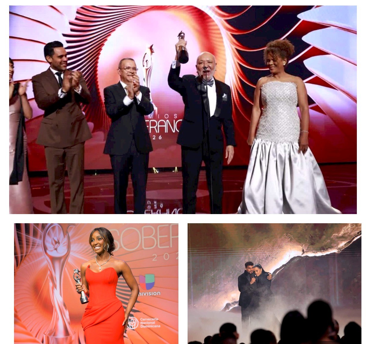 Jochy Santos recibiendo el Gran Soberano. En las siguientes gráficas, Amara La Negra, Bark y Martha Heredia en el tributo póstumo a los artistas y comunicadores fallecidos. (Fuente externa). Inter News Service