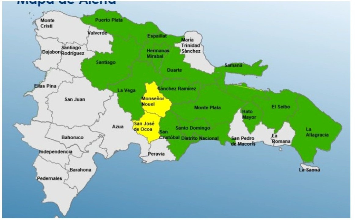 Las provincias declaradas en alertas por el Centro de Operaciones de Emergencias. Inter News Service