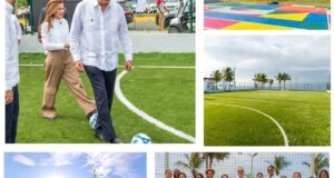 Imágenes del presidente Luis Abinader y la alcaldesa Carolina Mejía en la inauguración del Malecón Deportivo. (Fuente Oficial). Inter News Service