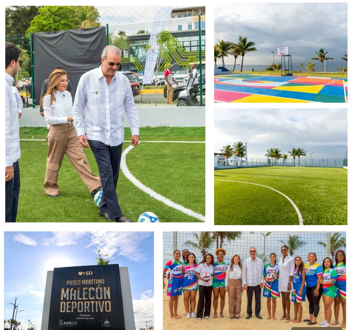 Imágenes del presidente Luis Abinader y la alcaldesa Carolina Mejía en la inauguración del Malecón Deportivo. (Fuente Oficial). Inter News Service