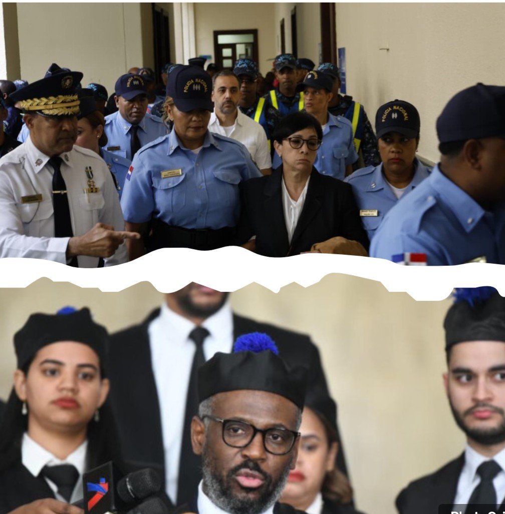Las imágenes muestran, arriba, a los hermanos Espaillat López abandonando la sala de audiencia y el rostro de Wilson Camacho, representante del Ministerio Público. (Fuente externa). Inter News Service