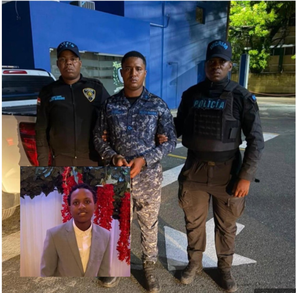 El cabo José Francisco Moreta Heredia mientras era arrestado por la muerte del joven Darlin Enmanuel Mercado Reyes (foto recuadro). (Fuente externa). Inter News Service