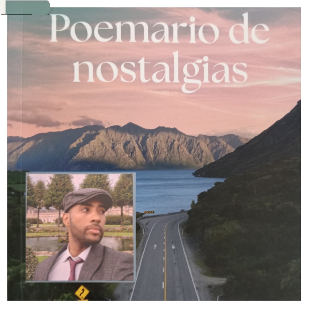 Portada del libro Poemario de Nostalgias de la autoría del novel escritor dominicano Jordi Vólquez (en el recuadro). Inter News Service