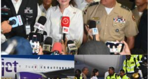 Imágenes oficiales de la vicepresidenta de la República, Raquel Peña, mientras recibía a las personas que arribaron desde Venezuela en el vuelo humanitario organizado por el gobierno dominicano. Inter News Service