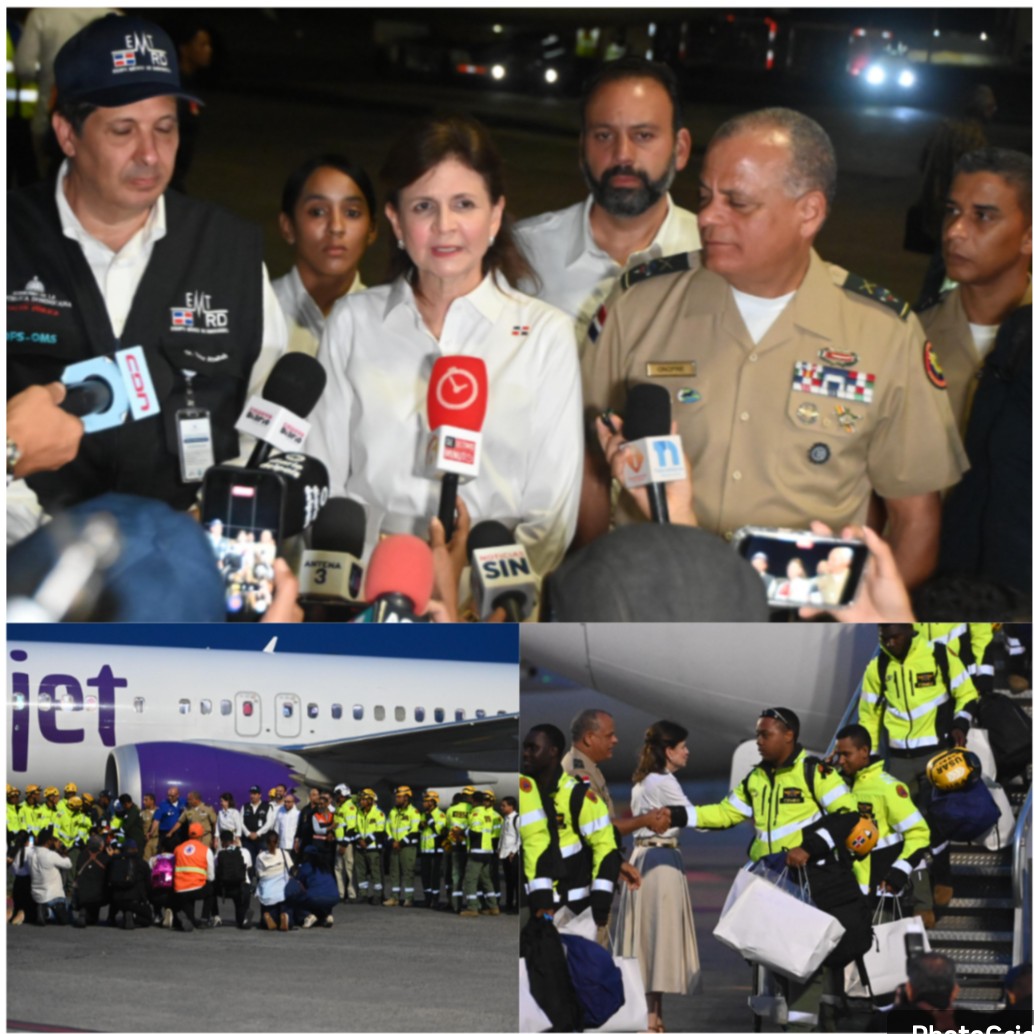 Imágenes oficiales de la vicepresidenta de la República, Raquel Peña, mientras recibía a las personas que arribaron desde Venezuela en el vuelo humanitario organizado por el gobierno dominicano. Inter News Service