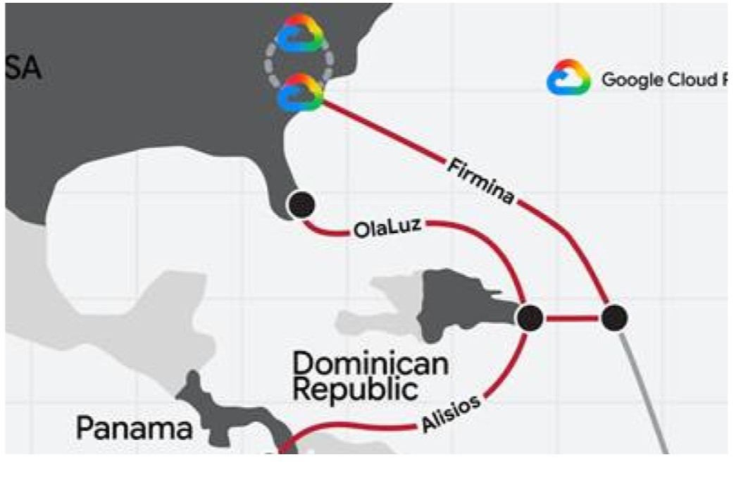 El mapa muestra el esquema de la ramificación del cable submarino que Google establecerá en República Dominicana. (Fuente externa). Inter News Service