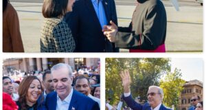 Foto superior, el presidente Luis Abinader y la primera dama Raquel Arbaje, mientras son recibidos en Roma por monseñor Javier Fernández. En las demás fotos, el mandatario participando en la inauguración de la Parada Dominicana en esa ciudad. (Fuente PresidenciaRD). Inter News Service