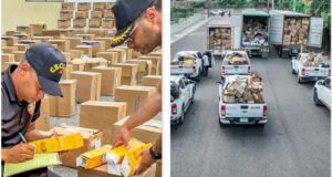 Miembros del Ceccom mientras hacían un levantamiento de las mercancías confiscadas que luego fueron transportadas en varios vehículos, como se muestra en la imagen derecha.(Fuente externa). Inter News Service